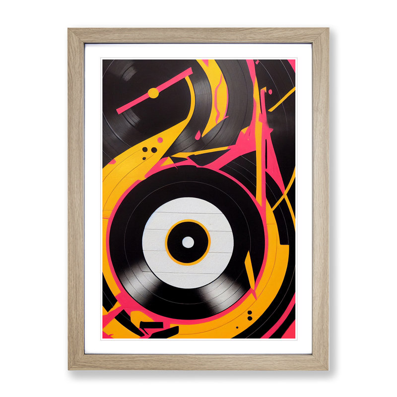 XV1022-5039X Vinyl Record Player Abstract - Wall Art, 46cm H x 34cm W x 2cm D, Oak Framed Paper, White