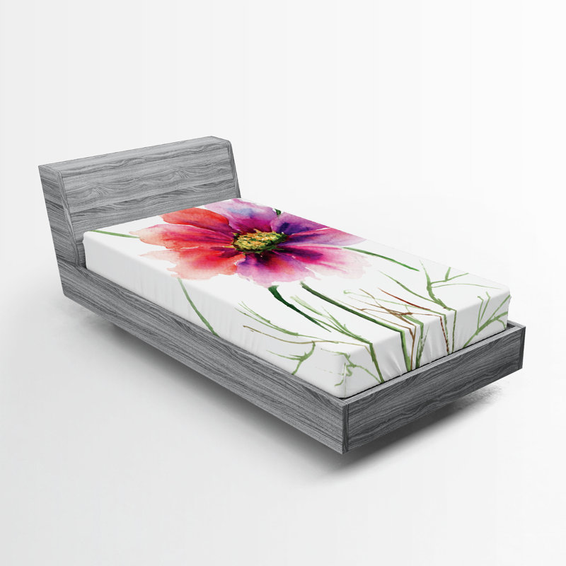 Drap-housse orange Ambesonne, Drap-housse pour lit simple TG, Floral foncé / vert / fuchsia