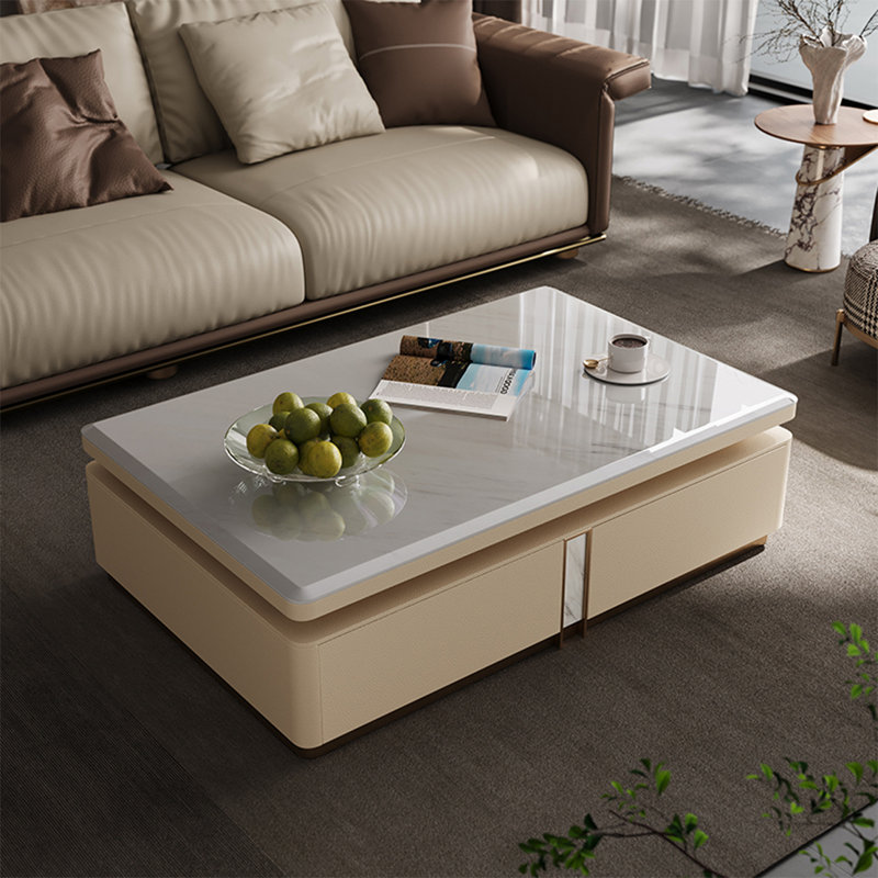 Table basse Luxury-lite rectangulaire en marbre, H 17,71 po x L 51,2 po x l 31,5 po
