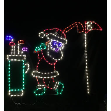 Santa Golfing with Bag and Flag Set Christmas Holiday Lighted Display