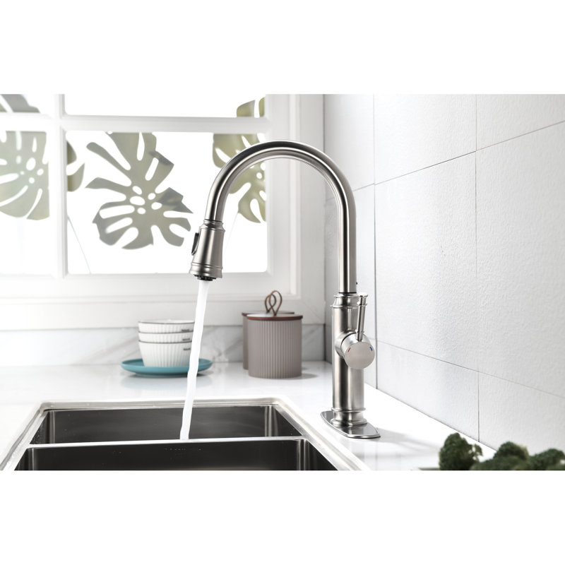 360 Rotating Kitchen Tap, Brushed Nickel Appearance High Arc Sink Faucet, Rotatable Nozzle