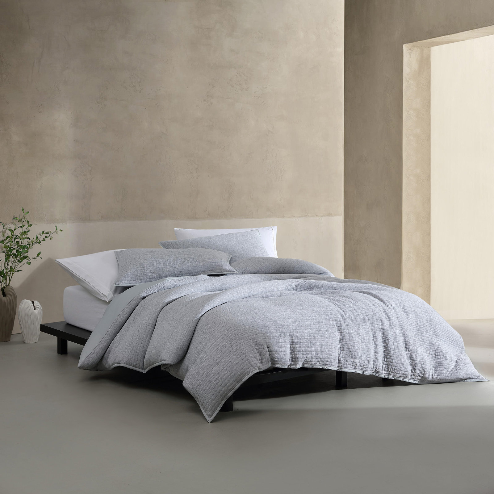 Cotton Duvet Cover Set, King Duvet Cover +  2 King Shams, Gray/Blue