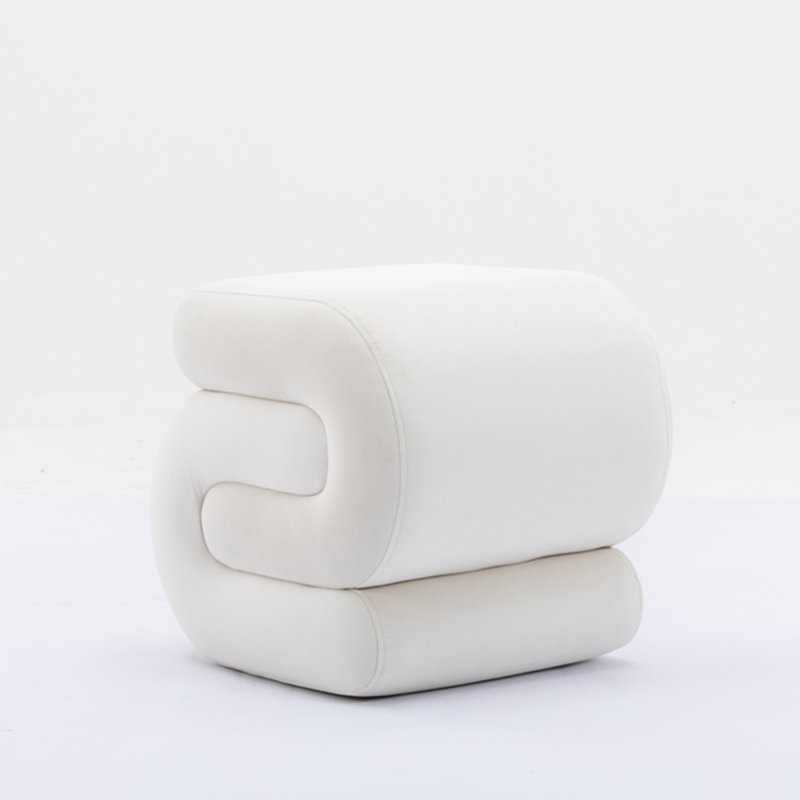 50cm Wide Velvet S-Shaped Solid Colour Footstool Ottoman, White