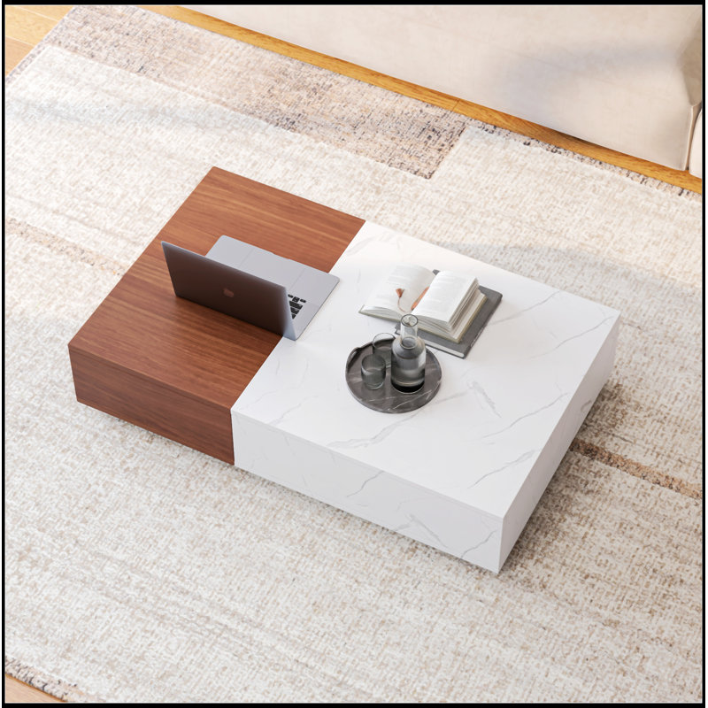 Modern Style Coffee Table With Two Storage Spaces, Walnut Brown/White