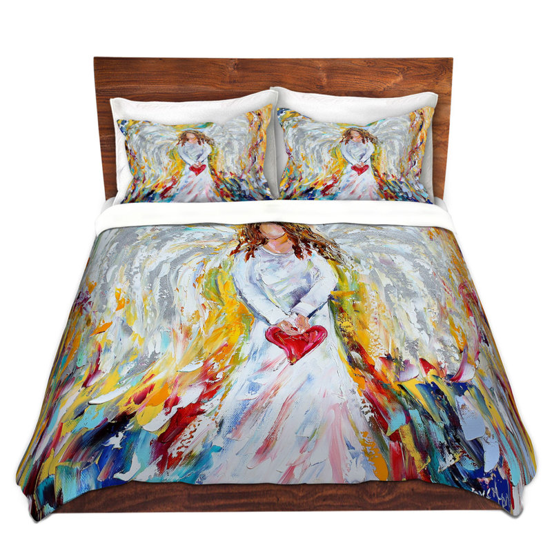 Ensemble de housse de couette ange of my cardiaque, 1 housse de couette grand + 2 taies standards