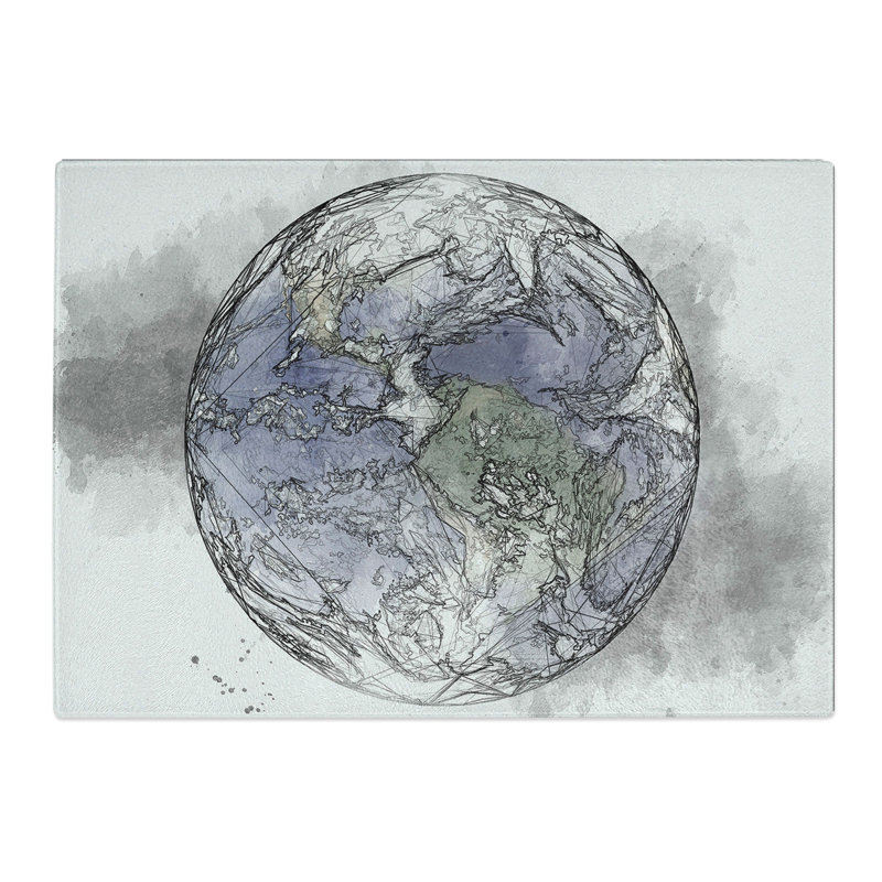 Tempered Glass View of the Americas of Planet Earth Sketch Chopping Board, 20 cm x 28.5 cm