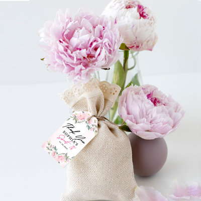 Étiquettes de cadeau personnalisables avec 16 cordes, fard à joues roses personnalisées pour décor de fête, paquet de 60