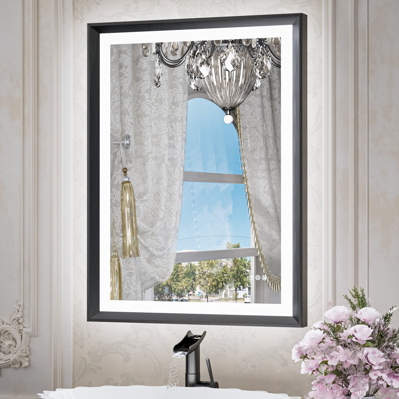 Miroir de salle de bain à DEL New Rockford, 32 po x 24 po, Noir, Rectangulaire