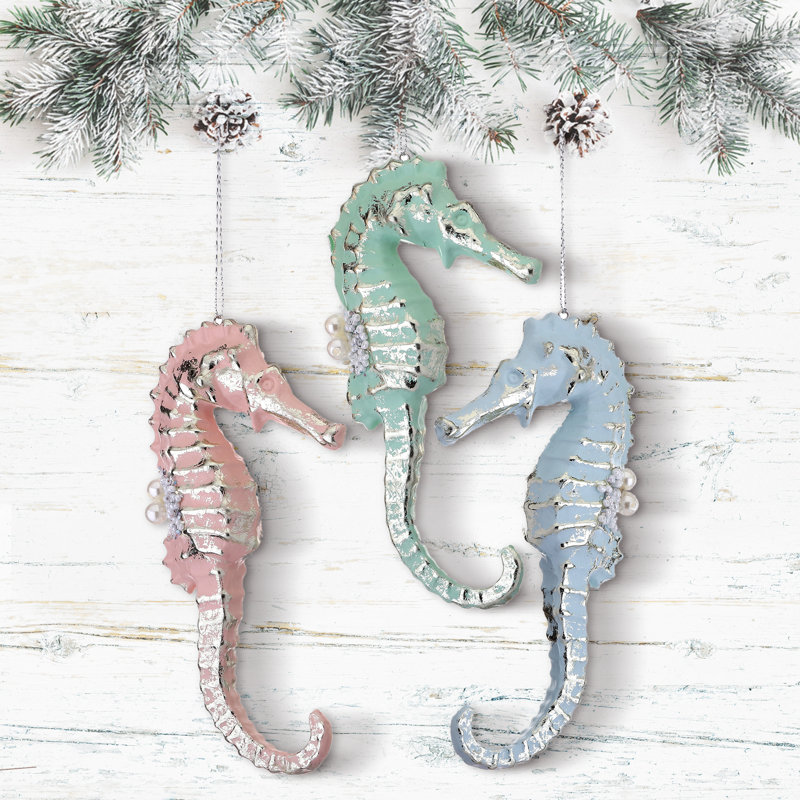 6" Pearl Beaded Seahorse Ornament