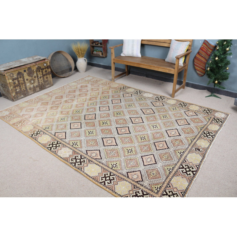 Tapis géométrique en laine tissé à la main à plat Anatolian