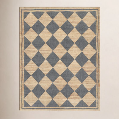 Orchard Court Blue Hand-Woven Geometric Jute Rug