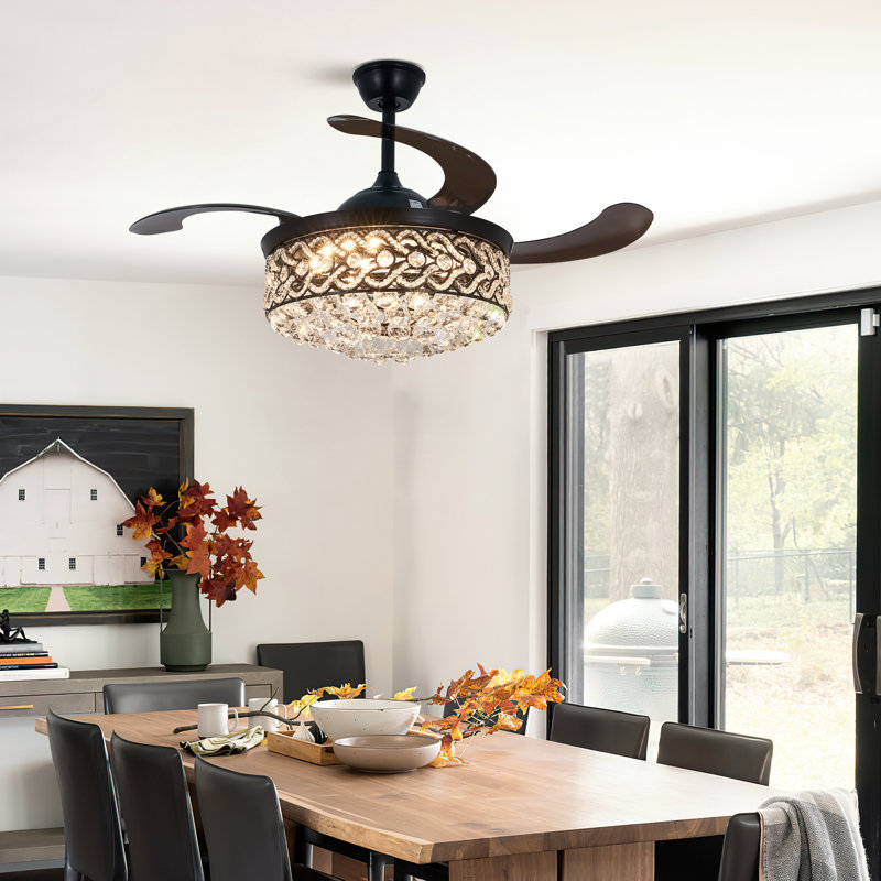 Emerito 42'' Ceiling Fan with LED Lights, Black with Black Blades