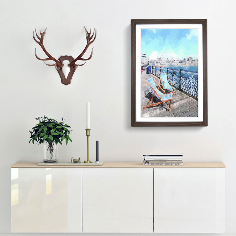Upon Brighton Beach Pier in Abstract - Picture Frame Painting Print, 36cm H x 27cm W x 2cm D, Walnut Framed