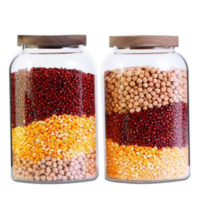 Large Glass Jar With Airtight Lid 84 FL OZ Glass Canister Set Wooden Lids Glass Food Storage Containers (2Pcs 2.5L)