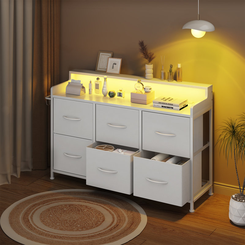6 Drawer Bedroom Dresser With Charging Station, White