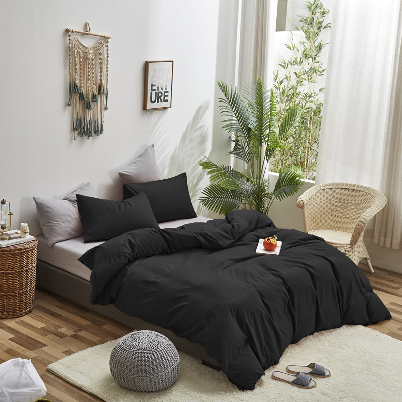 Solid Color Comforter Dark Color 3 PCs Bedding Set Deep Color Bed Comforter Set, Black