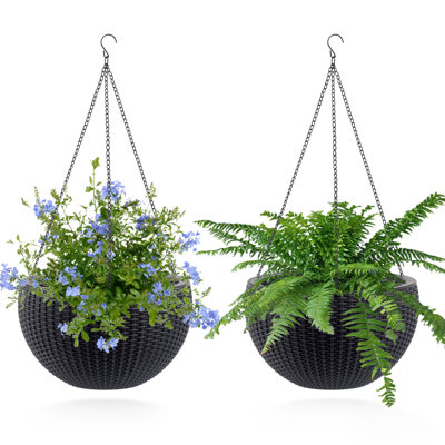13.4 Inch Self-watering Hanging Planter With Root-rot Water Storage And Level Indicator, Dual For Indoor Balcony, Pack Of 2, Black, Breathable Design To Root Rot, Large-capacity Deep Planting, Smart