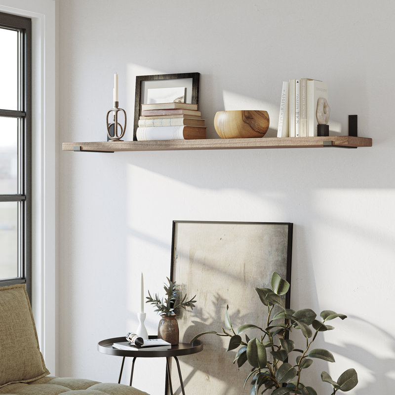 60" Long, 11.25'' Deep, 1.5" Thick, Wooden Floating Shelves For Wall, Metal Brackets Included, Special Walnut