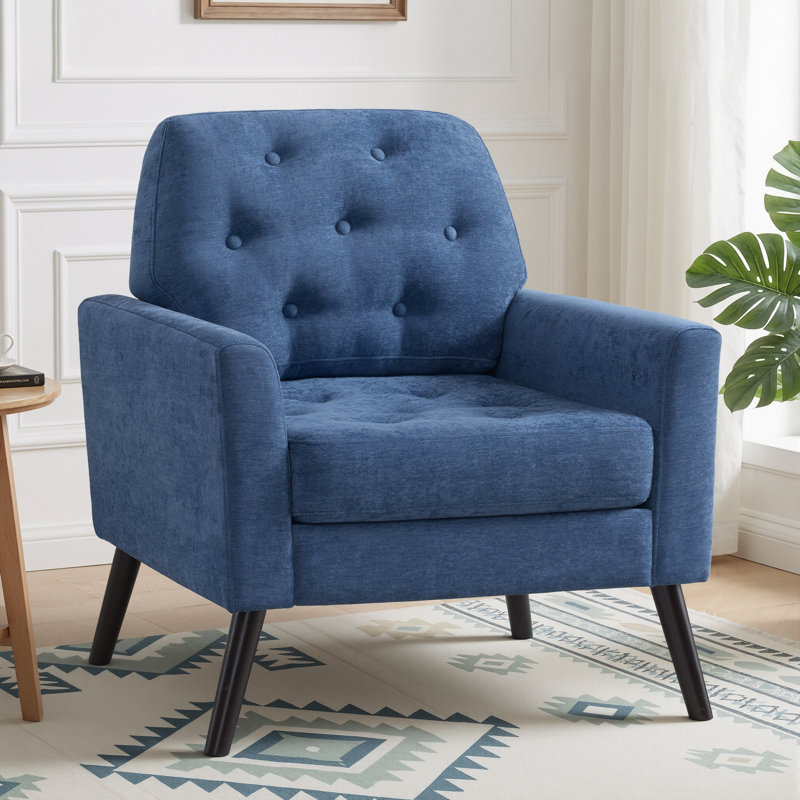 Accent Chair with Button-Tufted Back, Navy Blue