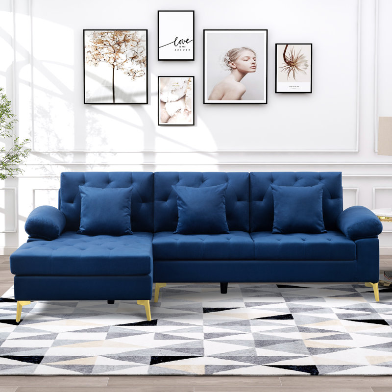 Canapé et canapé modulaire en velours 2 pièces Emly, Velours bleu marine