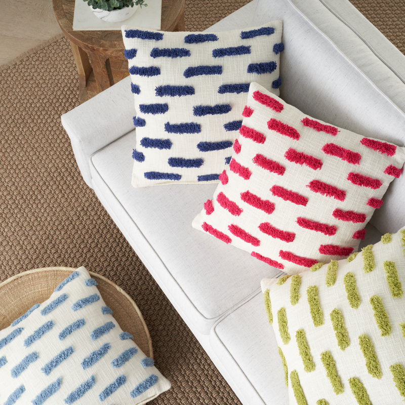 18" Square Blue Tufted Cotton Throw Pillow