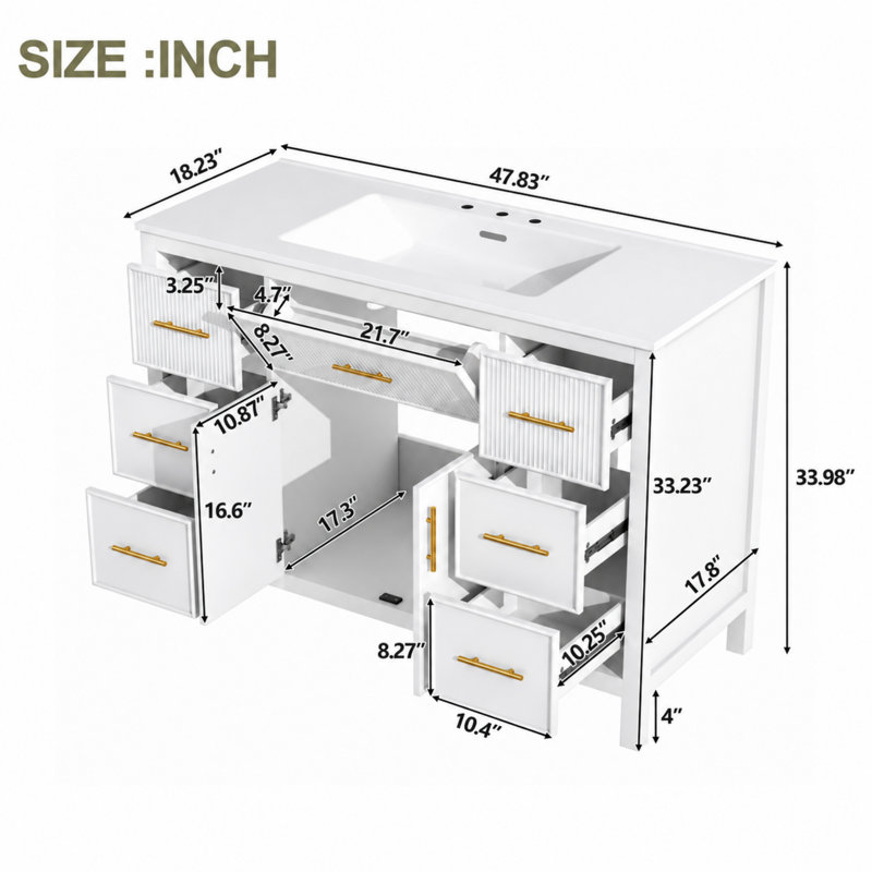 Meuble-lavabo simple de 47,83 po avec lavabo, White