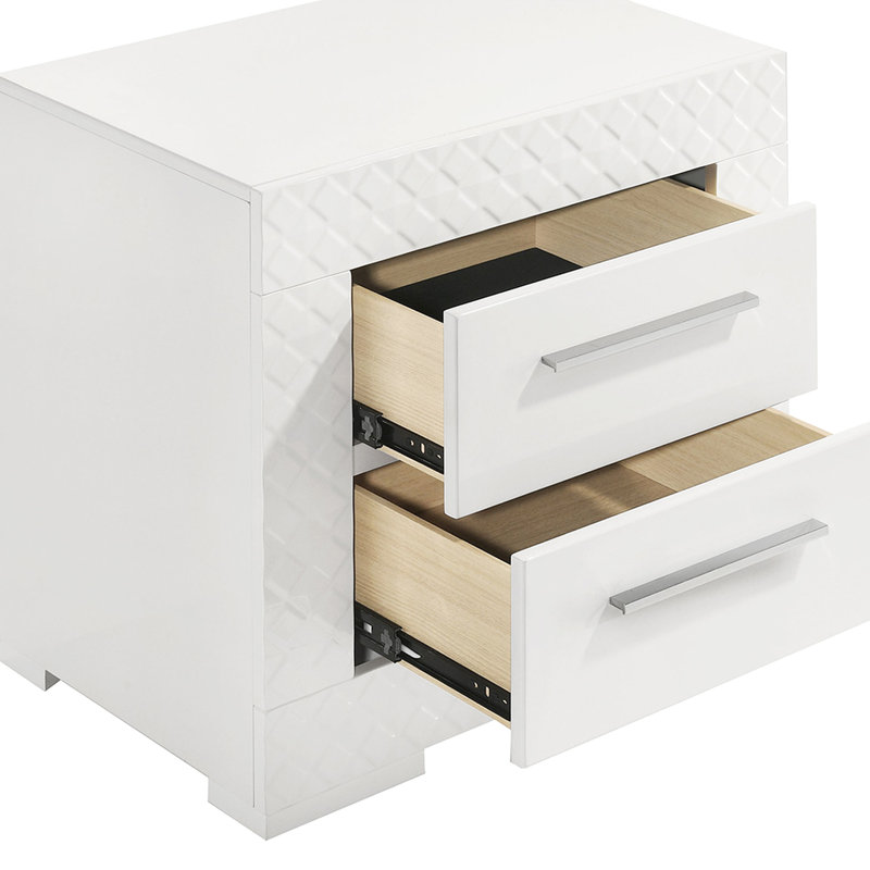 Table de chevet blanche ultra brillante 2 pour chambre à coucher contemporaine.