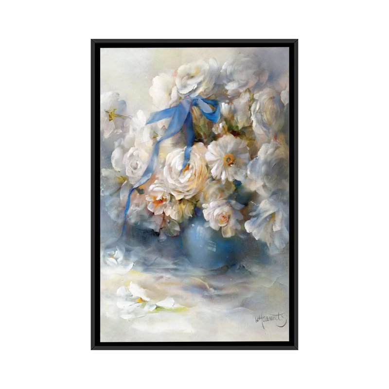 « renoncule », reproduction sur toile, H 26 po x l 18 po x P 1,5 po, Toile avec cadre noir, Pas de tapis