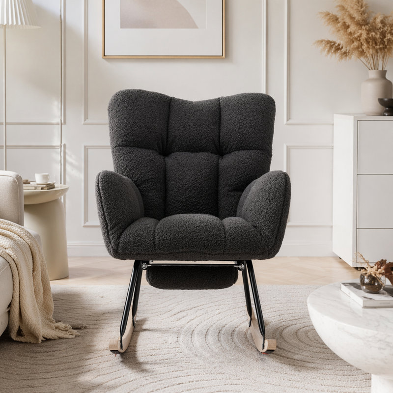 Chaise berçante Teddy, Gris foncé - Repose-pieds