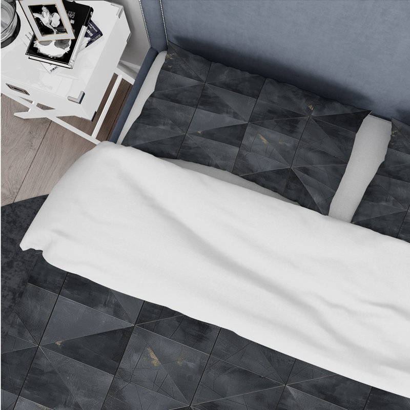 Ensemble de housse de couette noir à motif géométrique triangulaire II - Glam