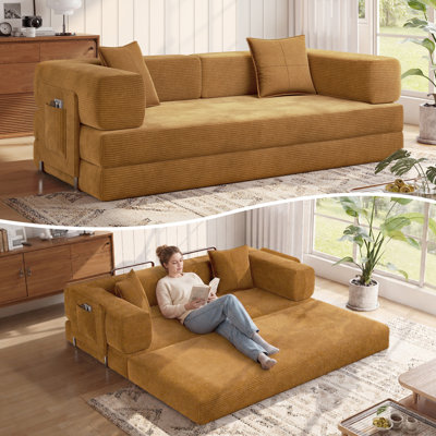78.8''Sleeper Couch Bed for Livingroom,Convertible Modular Sofa with Armrest Pillow,Modular Foldable Corduroy Couches in a Box,No Assembly