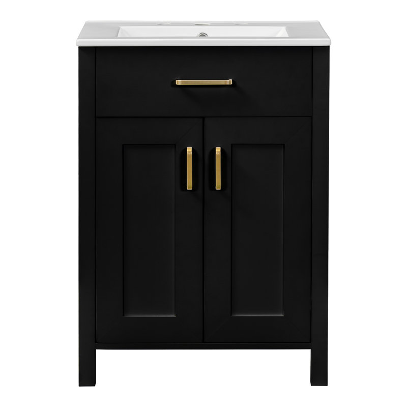 Ensemble de meuble-lavabo 24 po avec lavabo en céramique, meuble-lavabo peu encombrant - l 24 po x P 18 po x H 34 po, 2 portes à fermeture en douceur