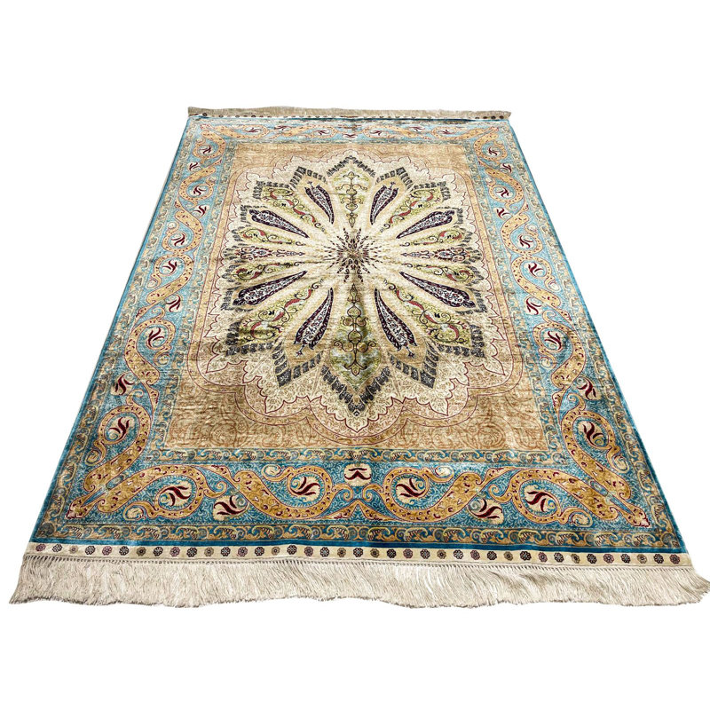 Tapis turc ivoire et bleu 5x7