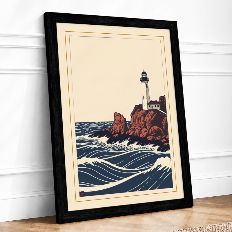 Lighthouse In Turbulent Seas Coastal - Print, A2 - 59.4 x 42.0 cm, Black