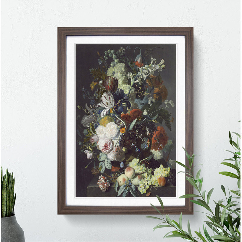 Still Life with Flowers and Fruit Vol.2 by Jan Van Huysum - Picture Frame Painting, 65cm H x 48cm W x 2cm D, Walnut