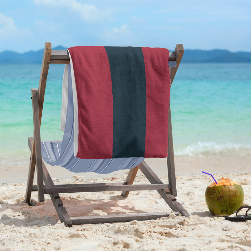 Cotton Blend Beach Towel, Navy Blue/Red/Ivory