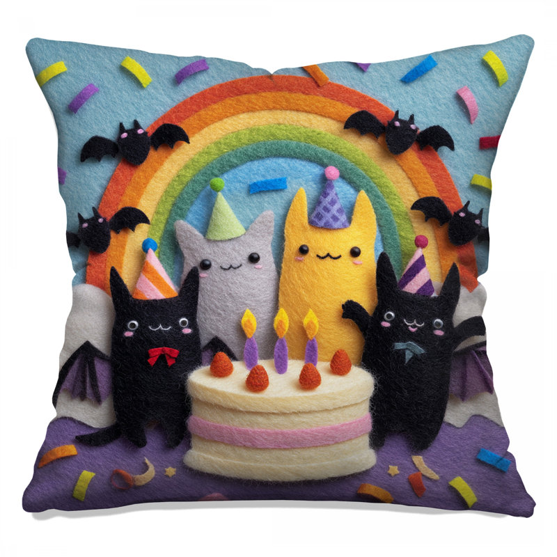 Coussins Felt Cats Rainbow Cake, 14 X 14 pouces