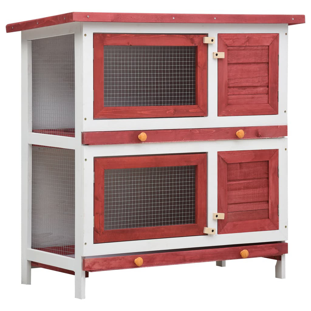 Rabbit Hutch Bunny Cage Pet House for Small Animals Solid Pine Wood Tucker Murphy Pet Color: Red