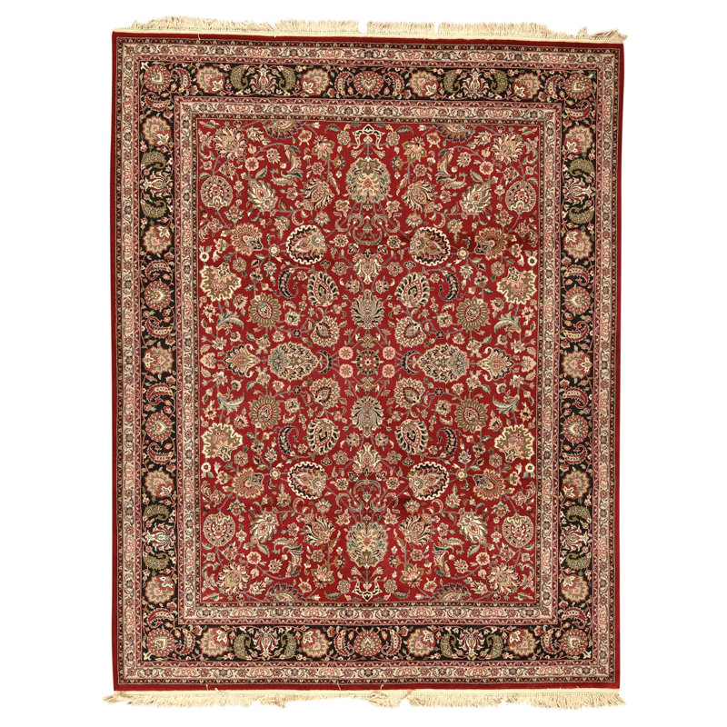 Hand Knotted Wool Oriental Area Rug in Wine And Black