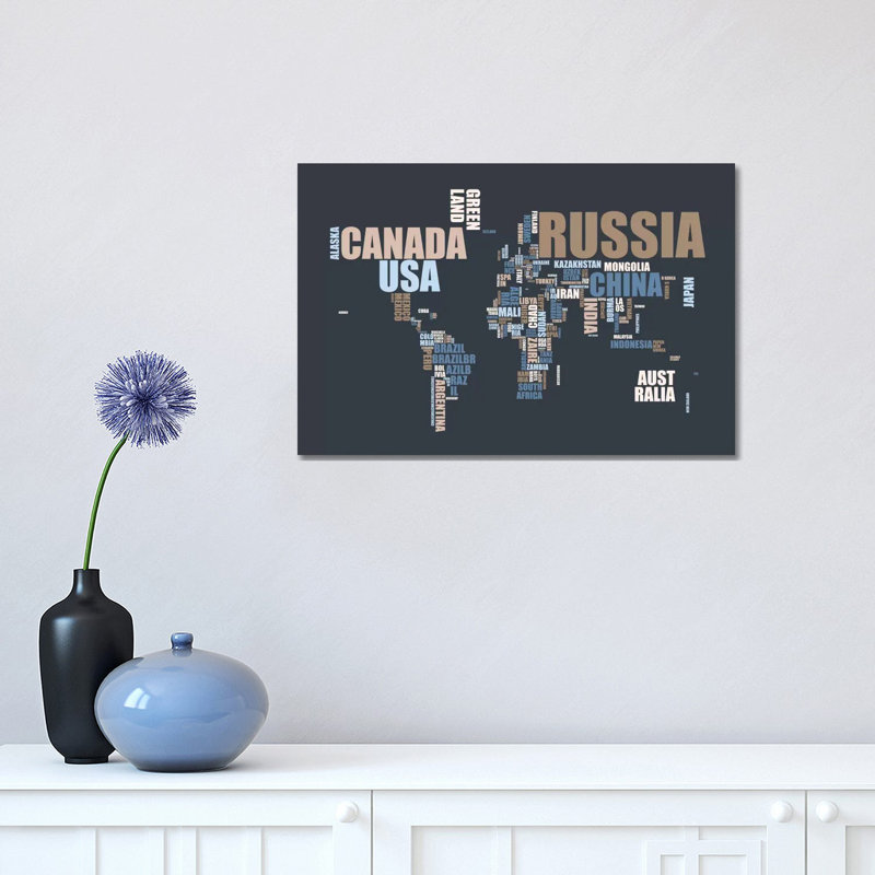 World Map In Words by Michael Tompsett - Wrapped Canvas Print, 30.48 cm H x 45.72 cm W