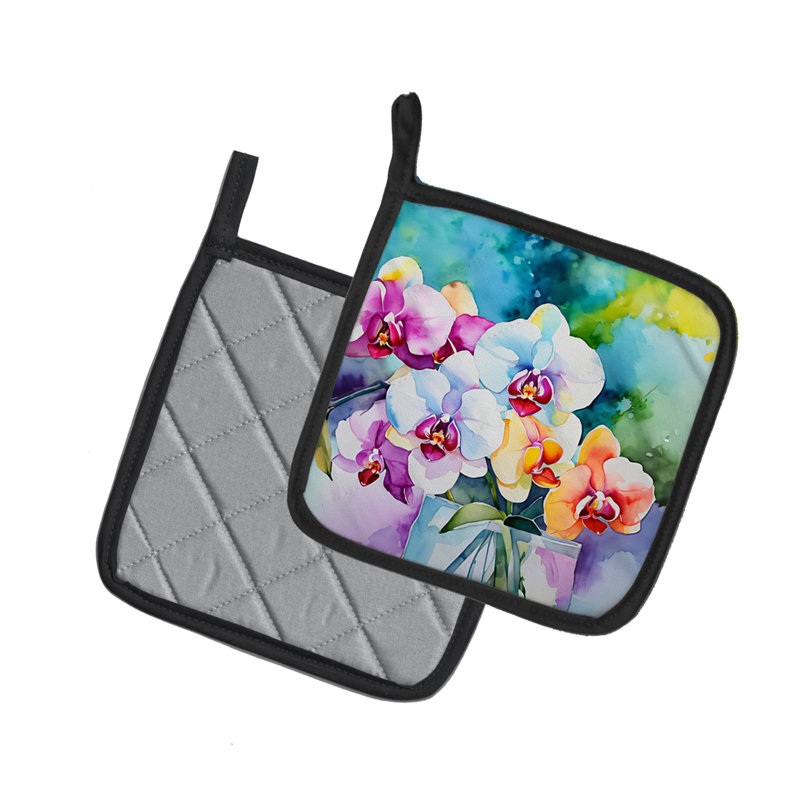 Orchidées dans une aquarelle, paire de poignées