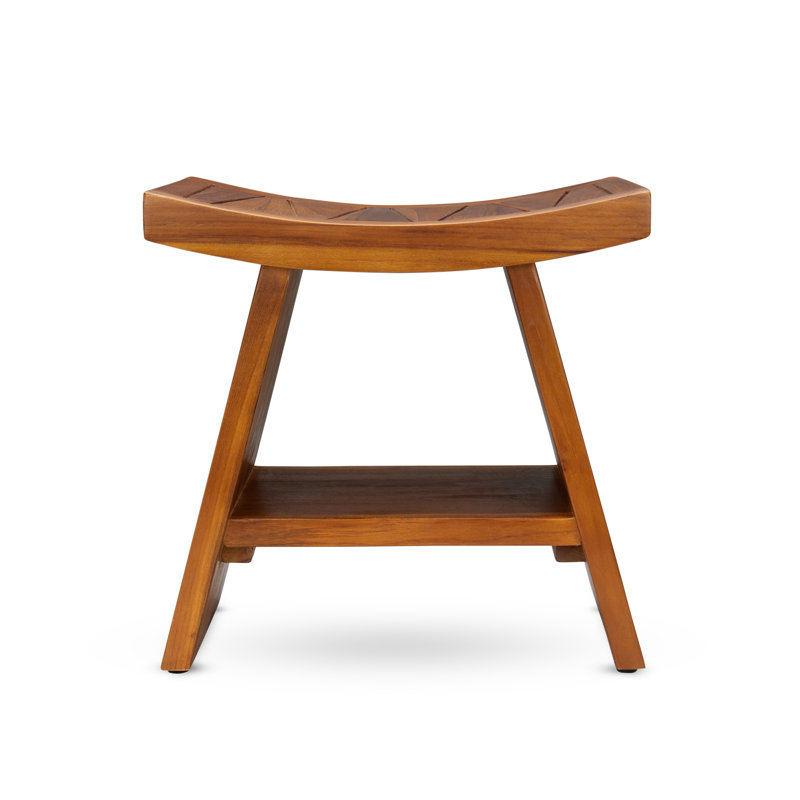 TeakCraft 18" Water Resistant Teak Shower Stool with Shelf