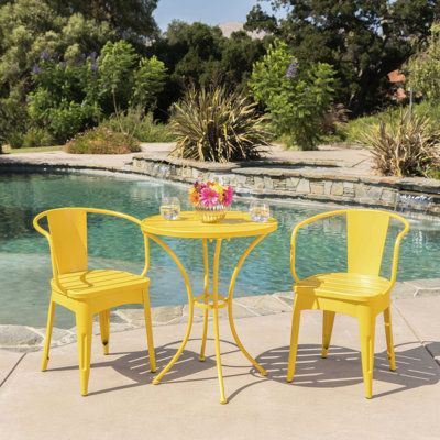 Bistro en fer jaune Cheerful - 3 pièces en métal pour l'extérieur