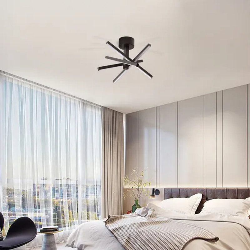 Plafonnier moderne DEL 12 pouces, motif géométrique en étoile avec finition noire, plafonnier encastré à intensité variable pour le salon, le couloir de la chambre à coucher