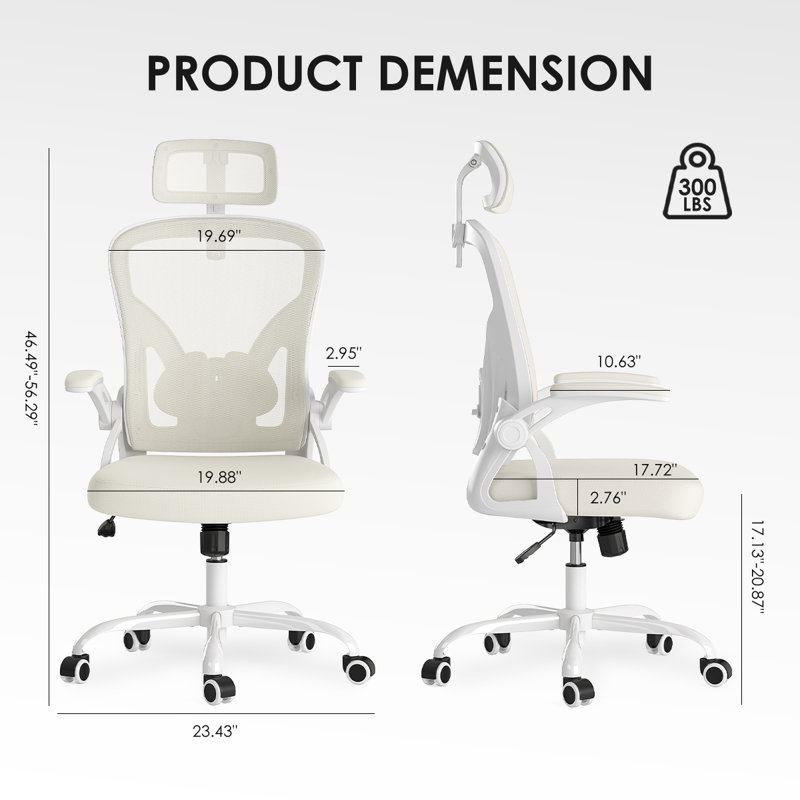 Ergonomic Office Chair with Headrest, Adjustable Lumbar Support and Armrests for Comfortable Home Office and Study Use, White