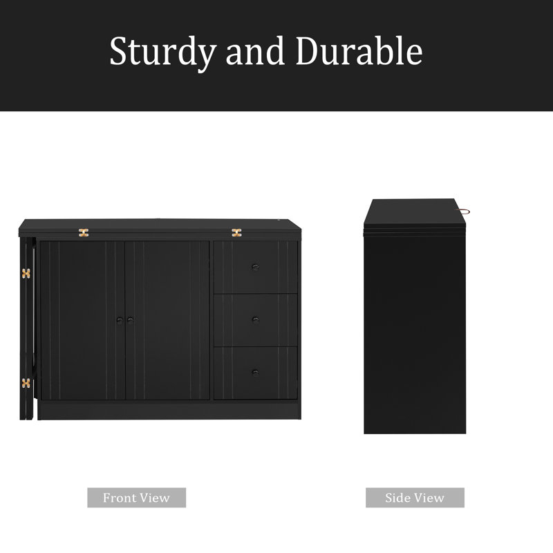 Innovative Sideboard With 2-Door, 3-Drawer Design And Adjustable Pull-Out Top For Flexible Use,Suitable For Study,Entrance And Living Room