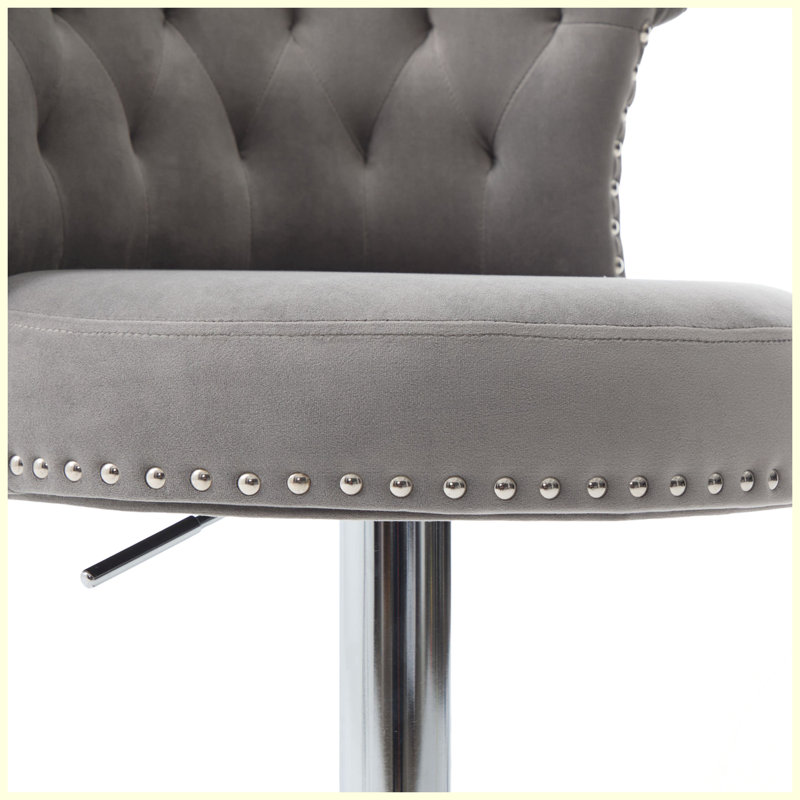 Tabourets de bar pivotants réglables avec pieds en métal argenté, Gris