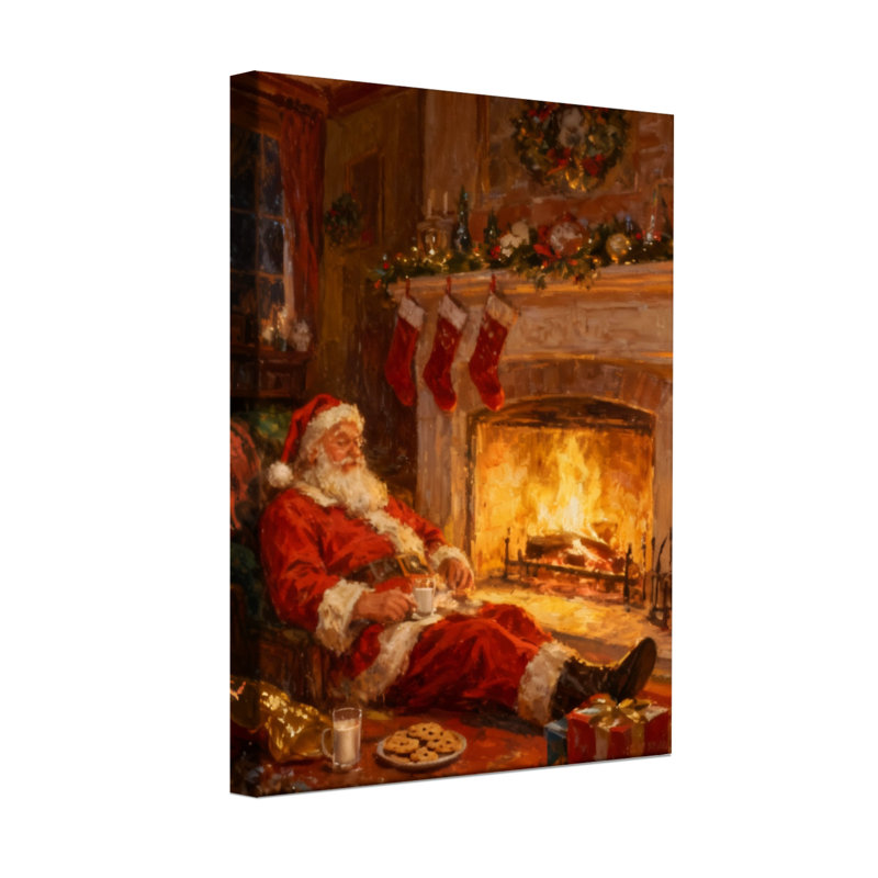 Père Noël de Noël au coin du feu avec des cadeaux, H 18 po x l 12 po