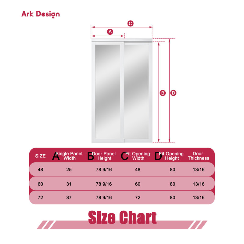 80" Mirrored Closet Sliding Doors with Hardware Kit, 48" x 80"