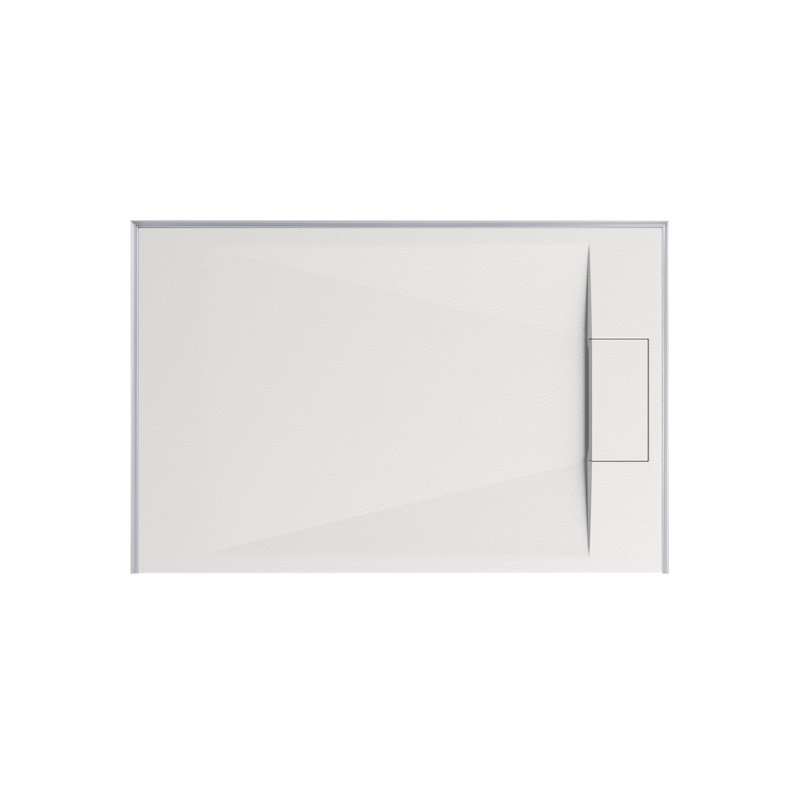 Receveur de douche rectangulaire extra-plat Lenora 122 cm x 81 cm avec bonde latérale dissimulée, blanc uni, White